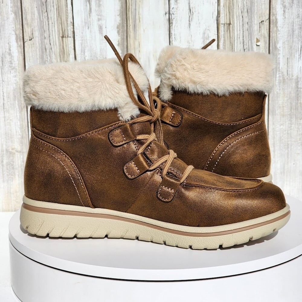 Cliffs by White Mountain Harrison Tan Lace-Up Booties Women’s 7.5 Wide NEW - Picture 6 of 12